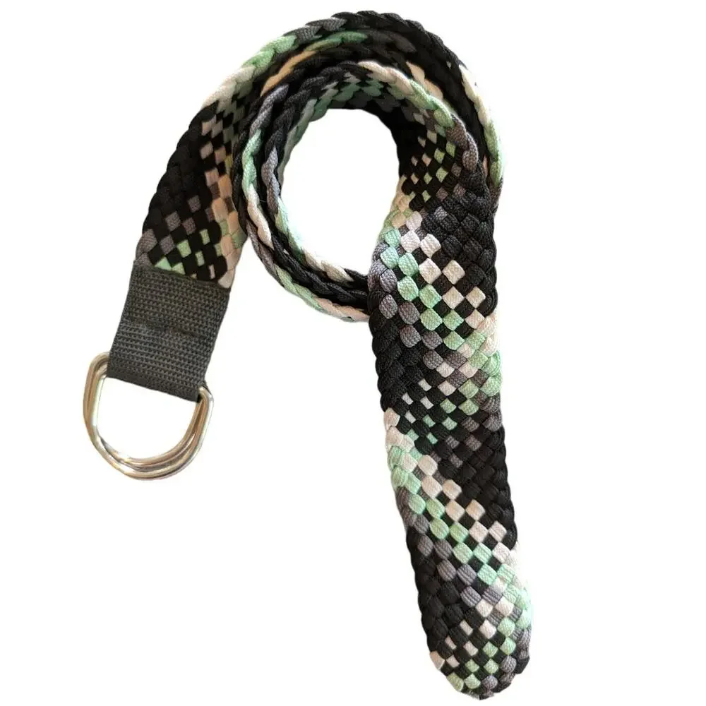 Vintage Belt Mens Rope Woven D Ring Y2K Black White Gray Green Large Preppy